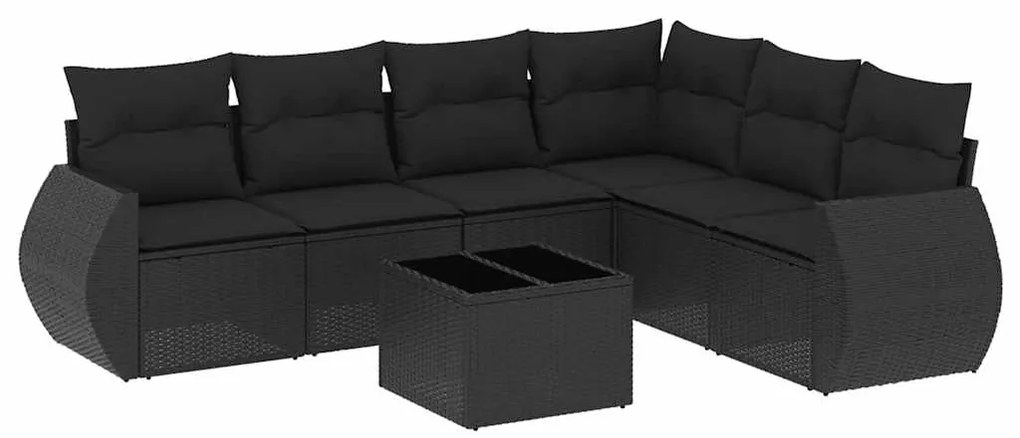 3253752 vidaXL Градински комплект диван с възглавници 7 части черен полиратан