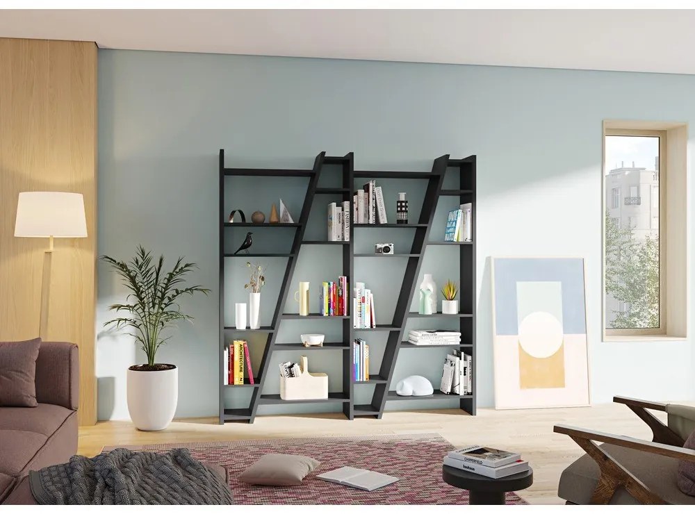 Черна етажерка за книги 190x195 cm Delta - TemaHome