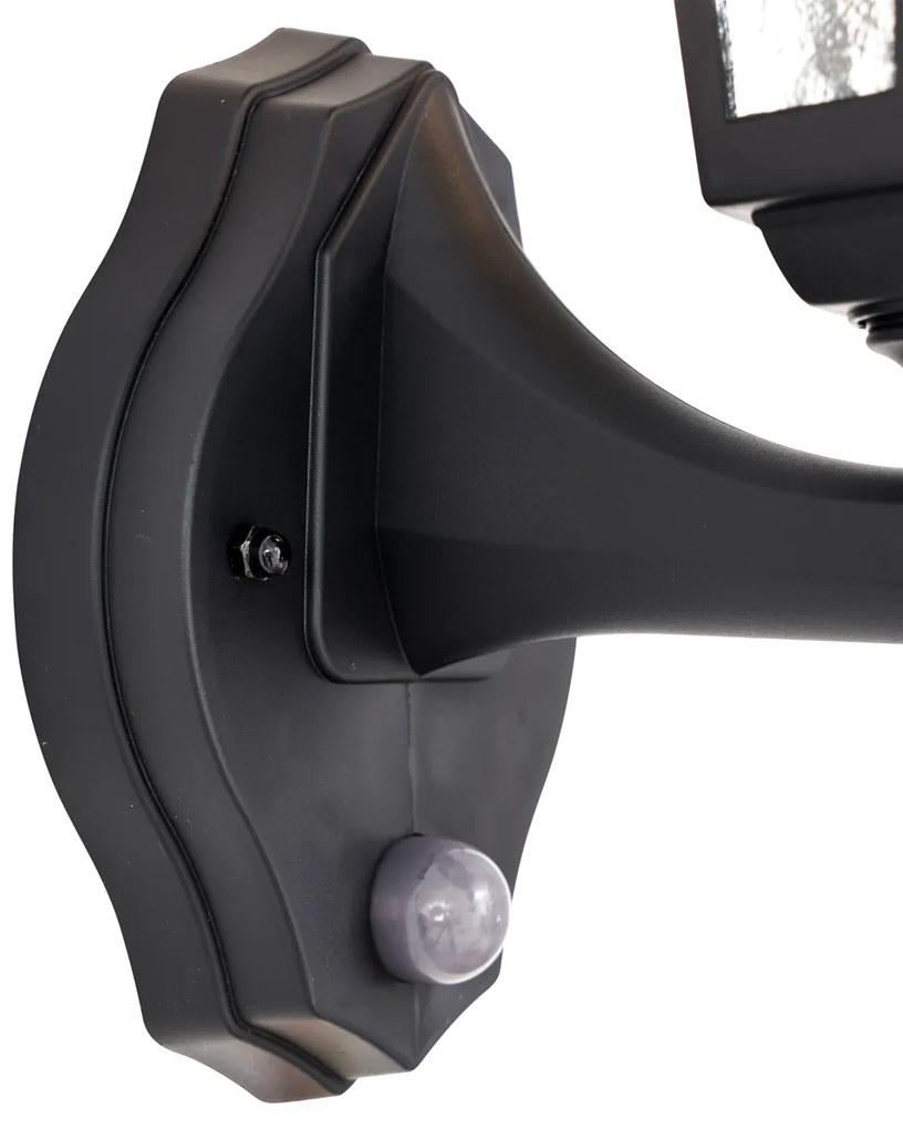 Външна стенна лампа черна със сензор за движение IP44 - New Haven Hammered