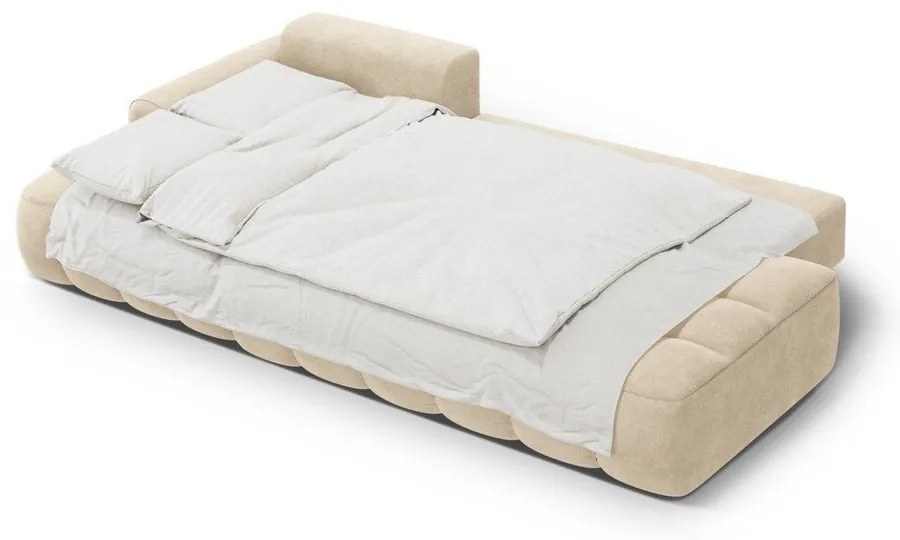 Бежов кадифен сгъваем/с място за съхранение ъглов диван (ляв ъгъл) Linz – Cosmopolitan Design