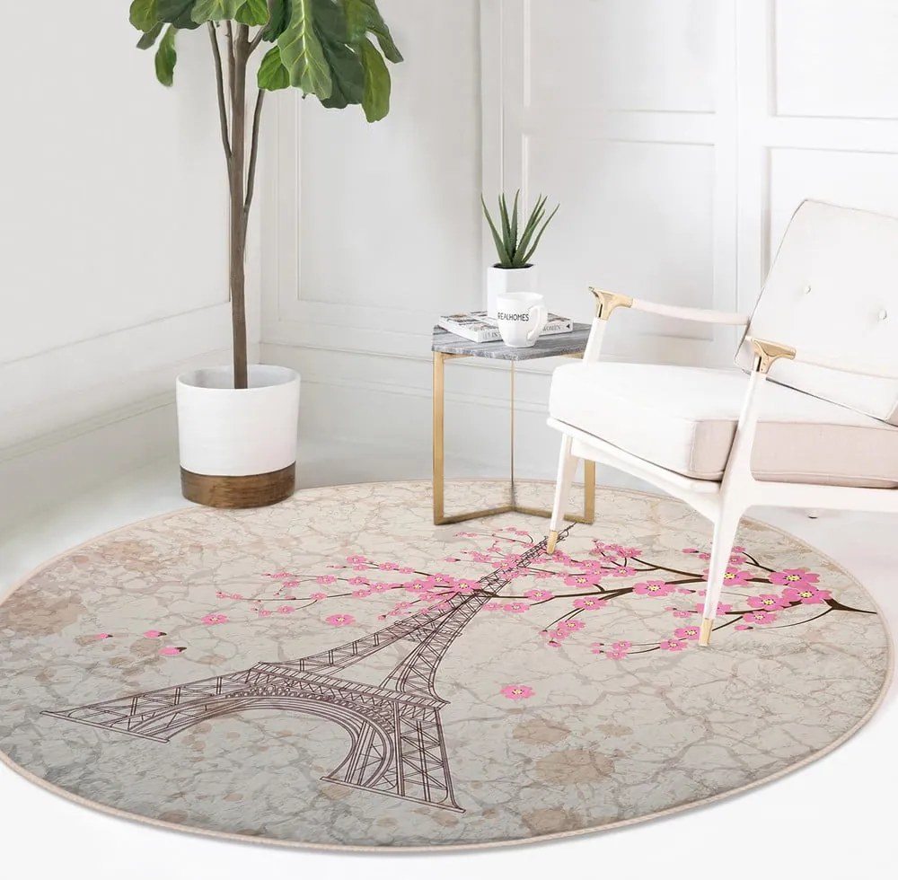 Светлорозов кръгъл килим подходящ за пране и за прахосмукачки роботи ø 120 cm Comfort – Mila Home