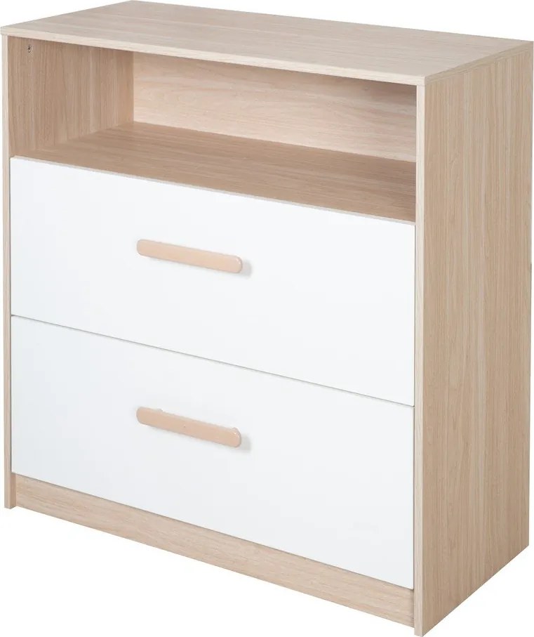 Детски скрин в дъбов декор с маса за преповиване в бял и естествен цвят 88x98x75 cm Cabane – Roba