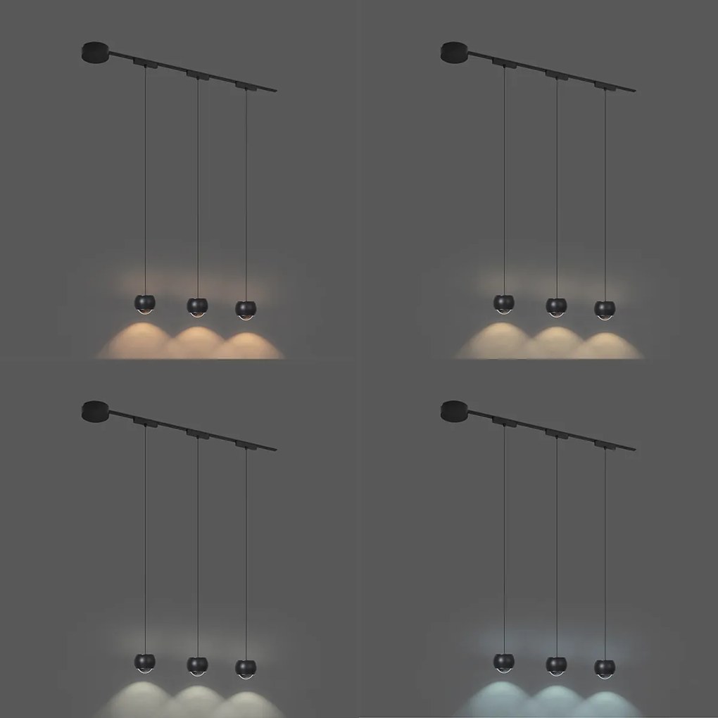 Модерна релсова система с 3 черни висящи лампи 1-фазов - Magnetic Lance