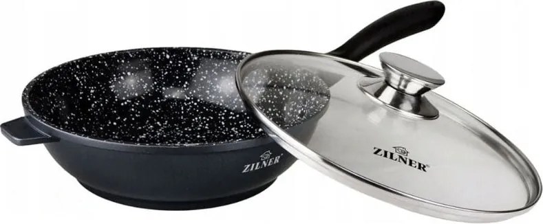Тиган с капак ZILNER ZL 7029, 28х7.5 см, Керамично покритие, Индукция, Черен