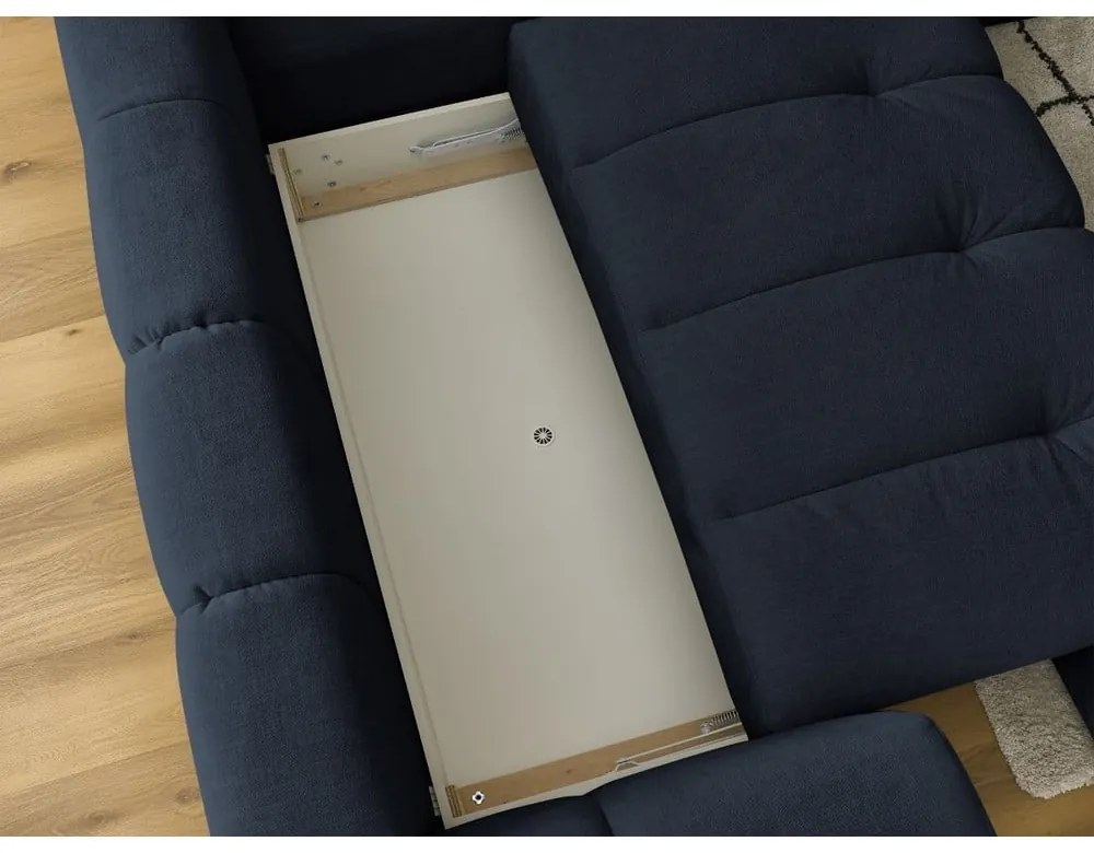 Тъмносин сгъваем/с място за съхранение ъглов диван (десен ъгъл/L форма) Fuji – Bobochic Paris