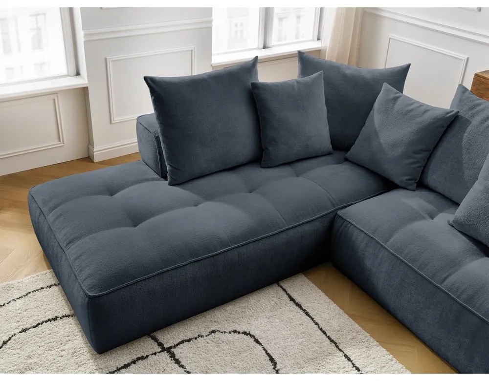 Тъмносин шенилов ъглов диван (десен ъгъл/L форма) Whesley – Bobochic Paris