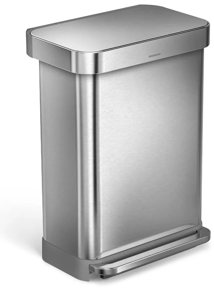 Stříbrný pedálový odpadkový koš simplehuman, 55 l