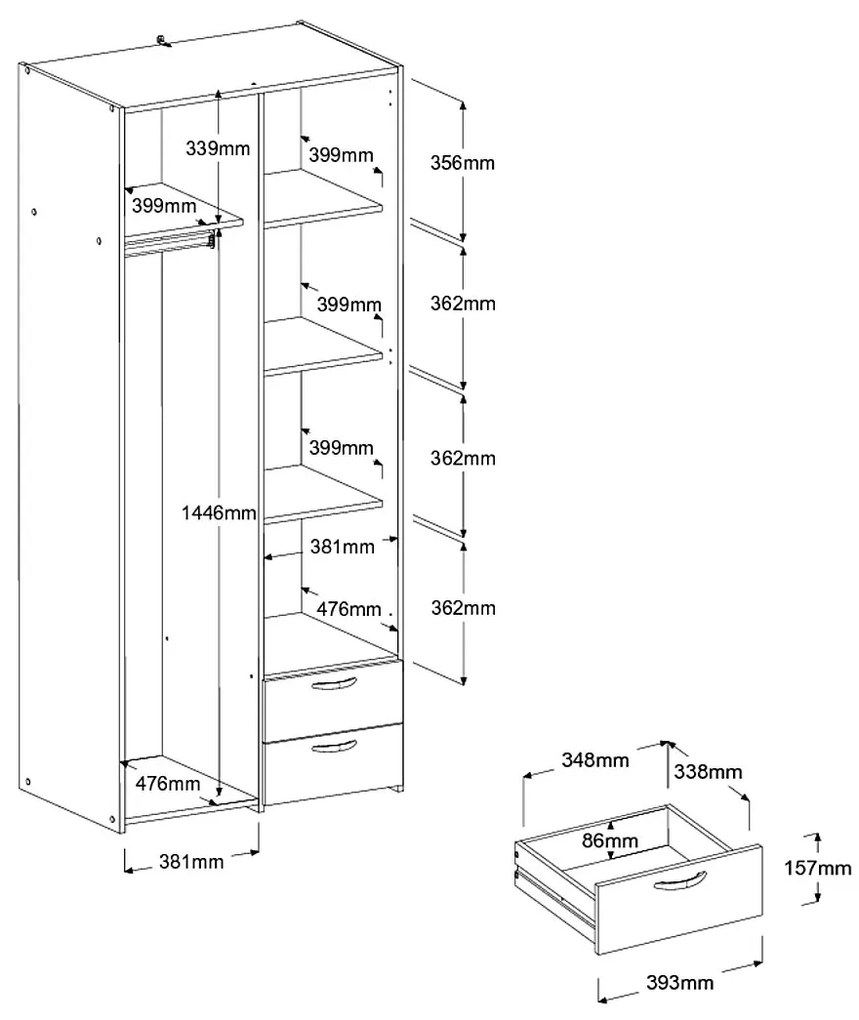 Гардероб Dorm 2-врати-Leuko-No loft