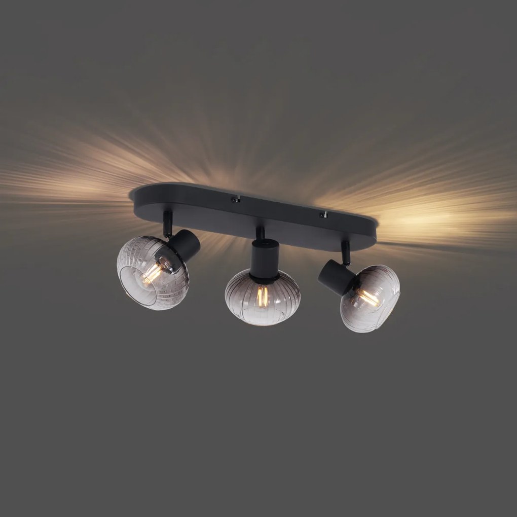 Кръгла таванна лампа с опушено стъкло 3-светлинна - Teddy