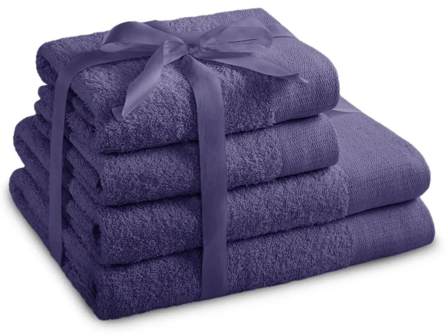 Лилави памучни хавлии и кърпи за баня в комплект 4 бр. от тери Amari – Restilo