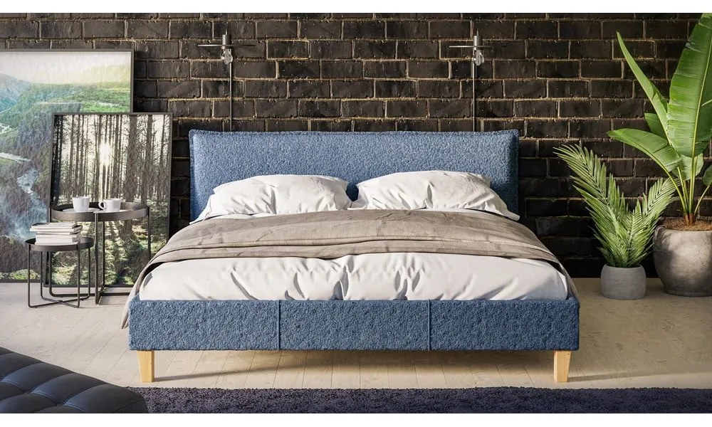 Синьо тапицирано двойно легло с решетка 160x200 cm Tina - Ropez