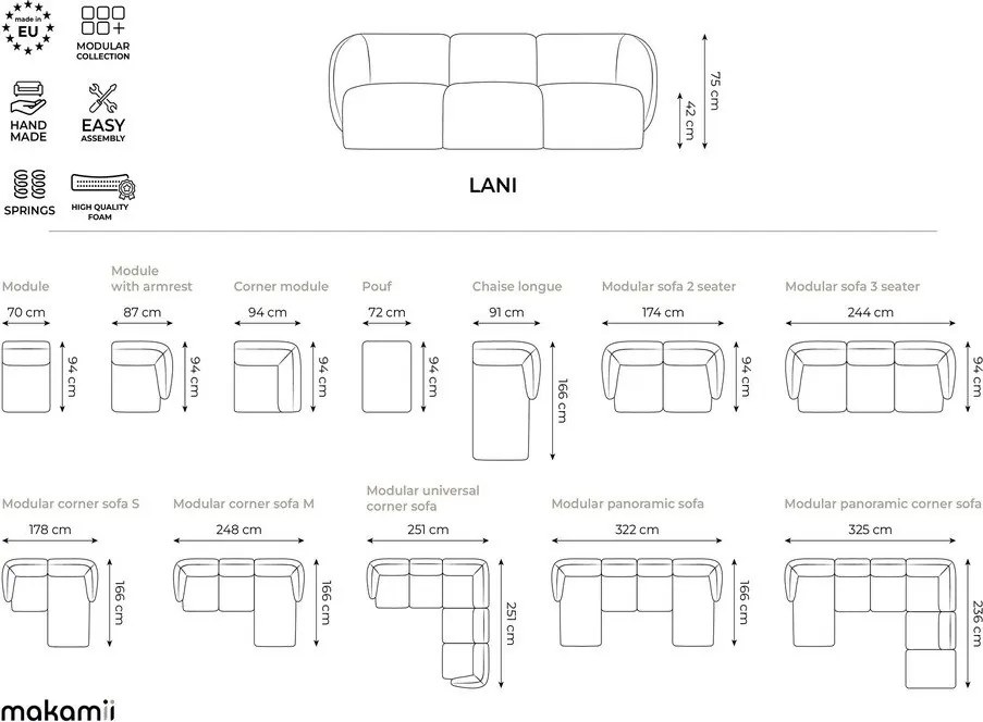 Сив шенилов диван 244 cm Lani – Makamii