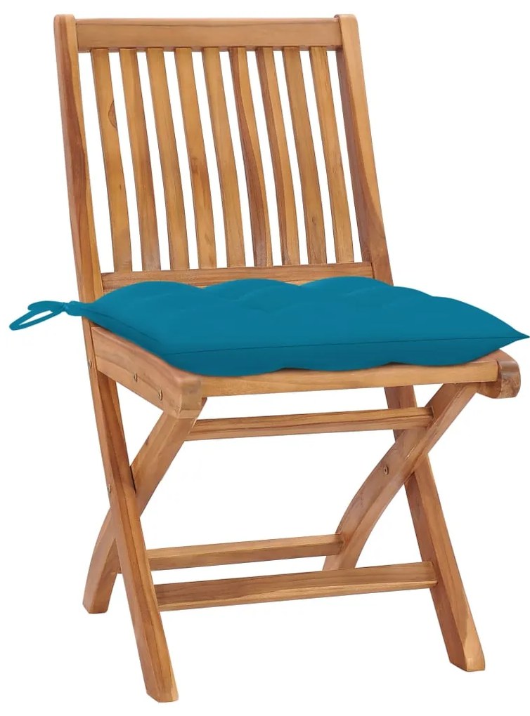 3062452 vidaXL Градински столове 2 бр светлосини възглавници тик масив