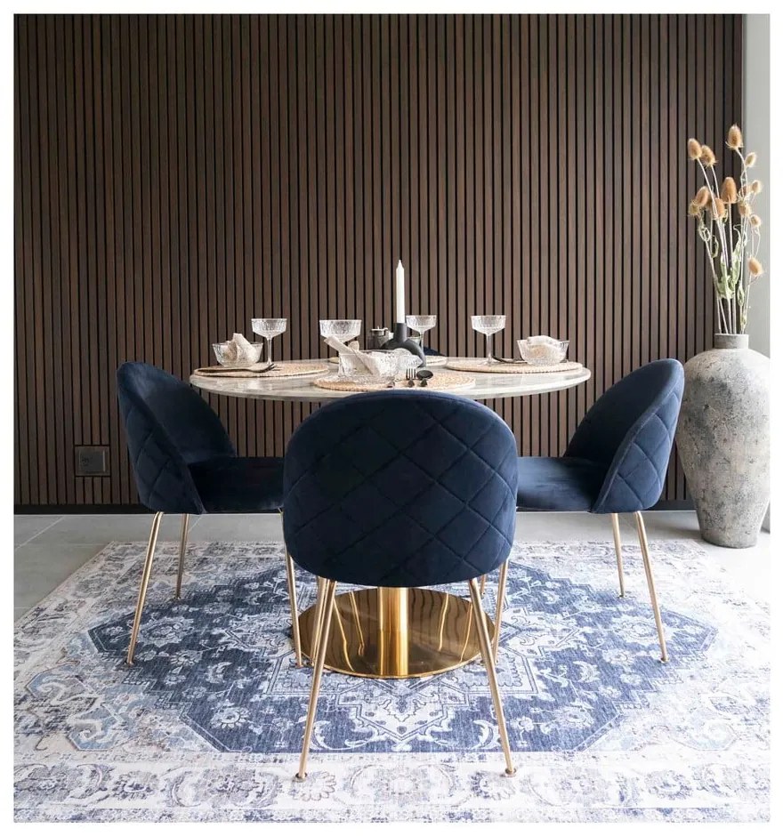 Кадифени трапезни столове в синьо-златисто в комплект от 2 броя Geneve - House Nordic