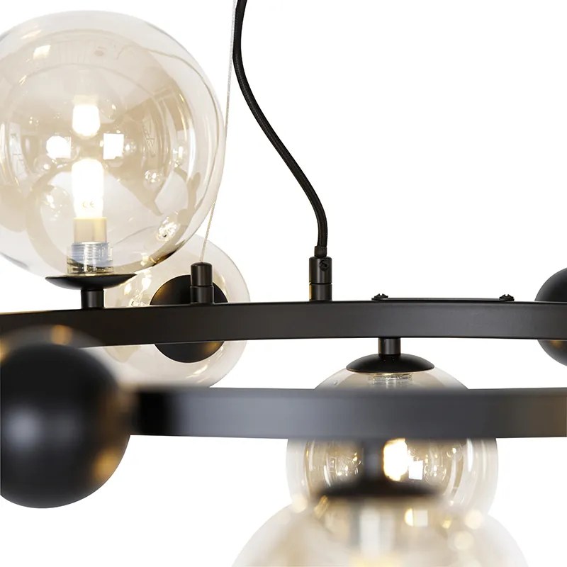 Смарт висяща лампа черна с кехлибарено стъкло 12 светлини вкл. Zigbee G9 - David