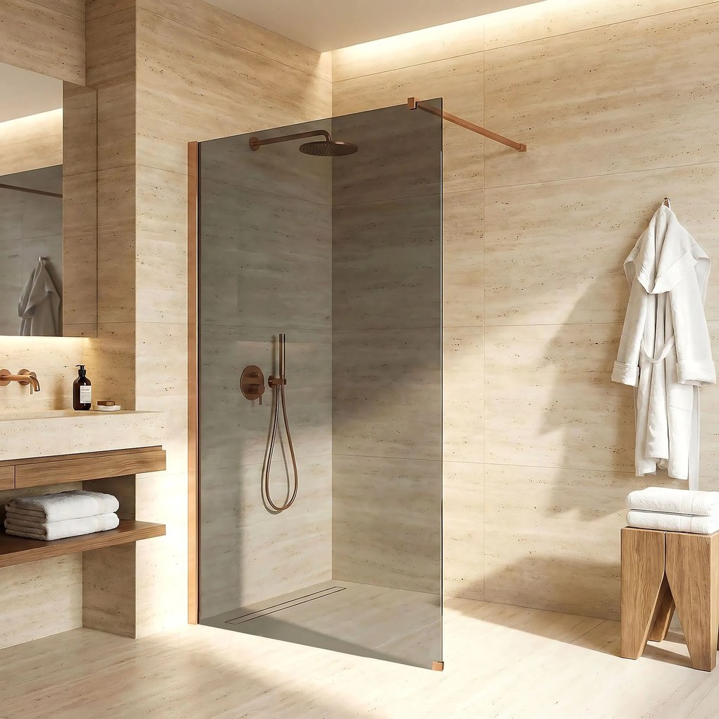 Параван за душ Rea Flexi Grey / Brush Copper 80