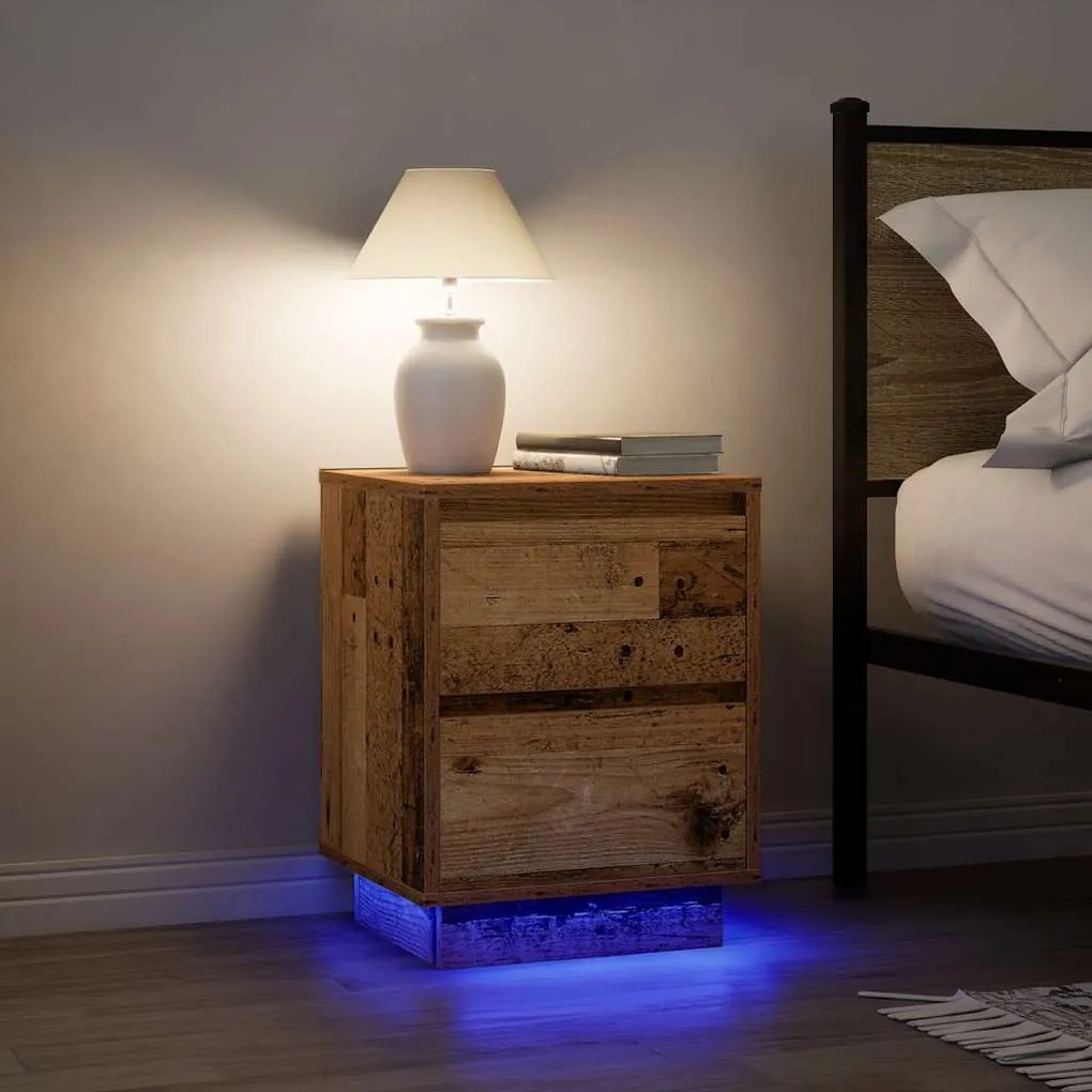 861298 vidaXL Нощни шкафчета с LED осветление 2 бр. старо дърво 38x34x50 cm