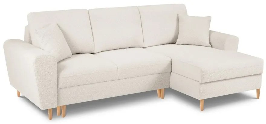 Бежов разтегателен ъглов диван с място за съхранение от прежда с примки от букле (десен ъгъл) Kyoto – Cosmopolitan Design