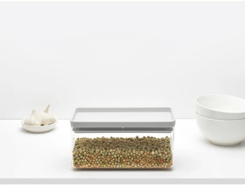 Кутия за съхранение на продукти Brabantia Tasty+ Stackable 1008874, 1.5 л, Силиконово уплътнение, Без BPA, Светлосив
