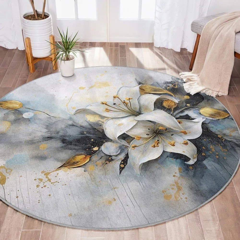 Синьо-сив кръгъл килим подходящ за пране ø 80 cm Golden Lilly – Mila Home