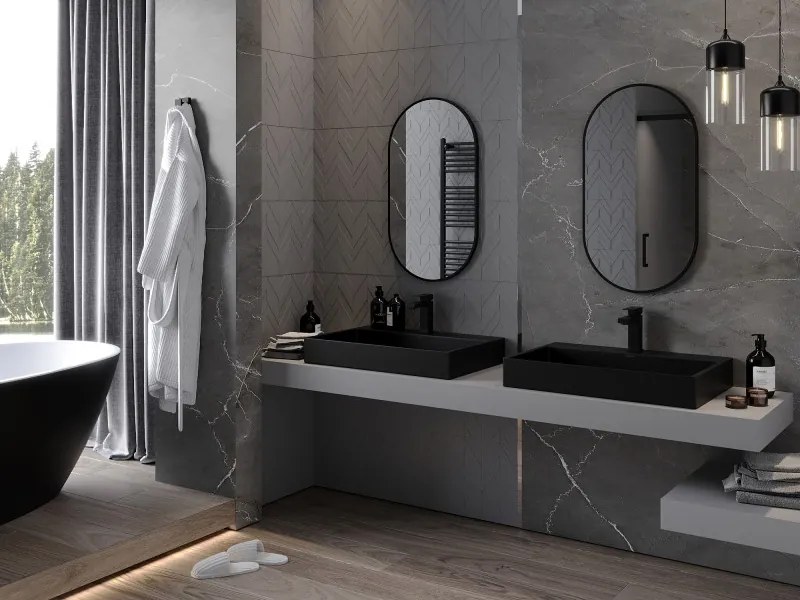Mexen Loft овално огледало за баня 80 x 45 см, черна рамка - 9851-080-045-000-70
