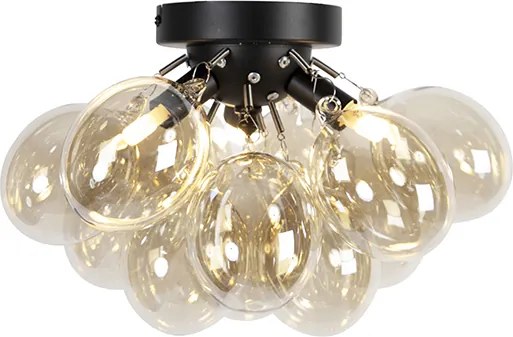 Смарт таванна лампа черна с кехлибарено стъкло 3 светлини вкл. 3 Wifi G9 - Uvas