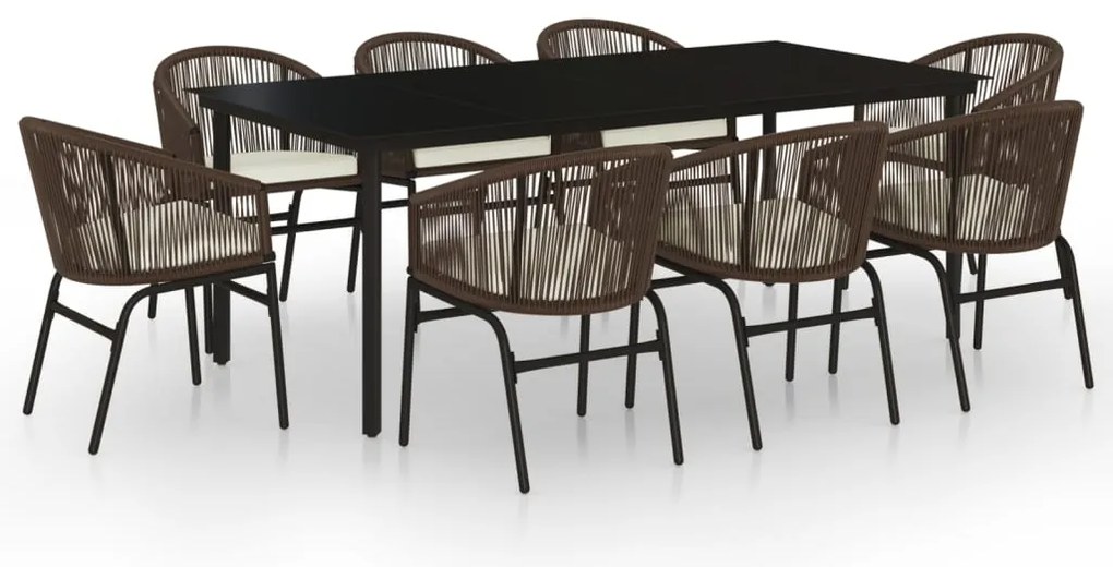 3099232 vidaXL Градински трапезен комплект, 9 части, кафяв