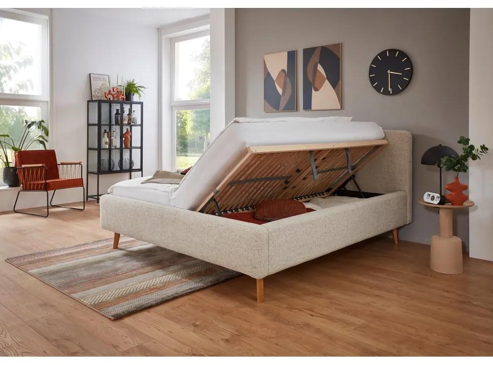 Бежово тапицирано двойно легло с място за съхранение и решетка 180x200 cm Mattis - Meise Möbel