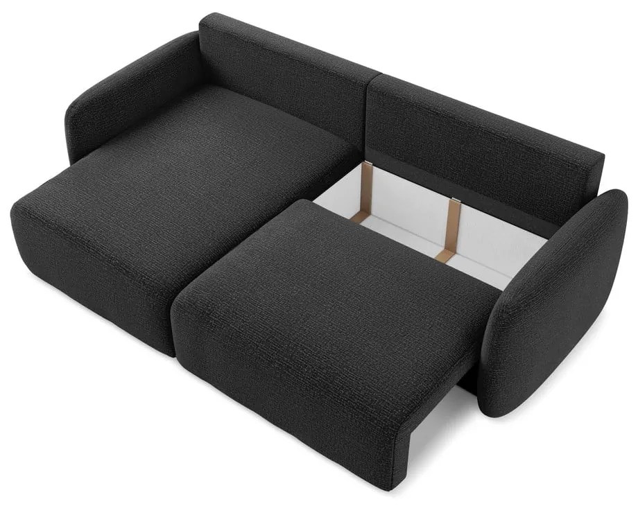 Черен разтегателен ъглов диван с място за съхранение (ляв ъгъл) Kalena – Makamii