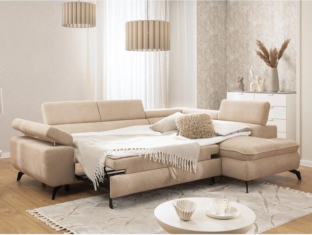 Бежов шенилов ъглов диван (десен ъгъл L форма) Marbeya – Ropez