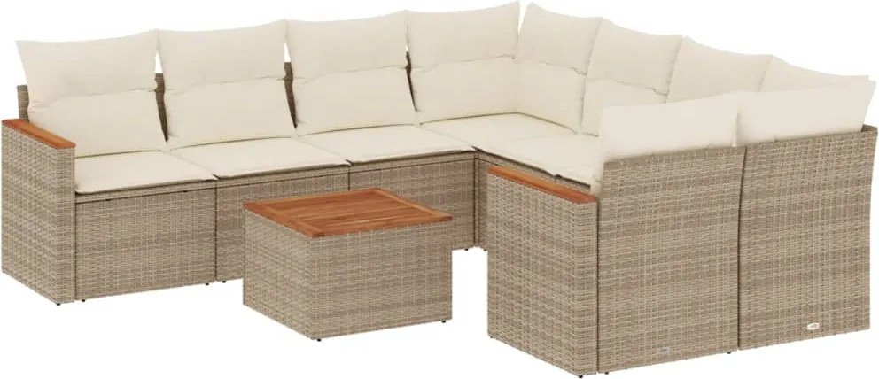 3258229 vidaXL Градински комплект диван с възглавници 9 части бежов полиратан