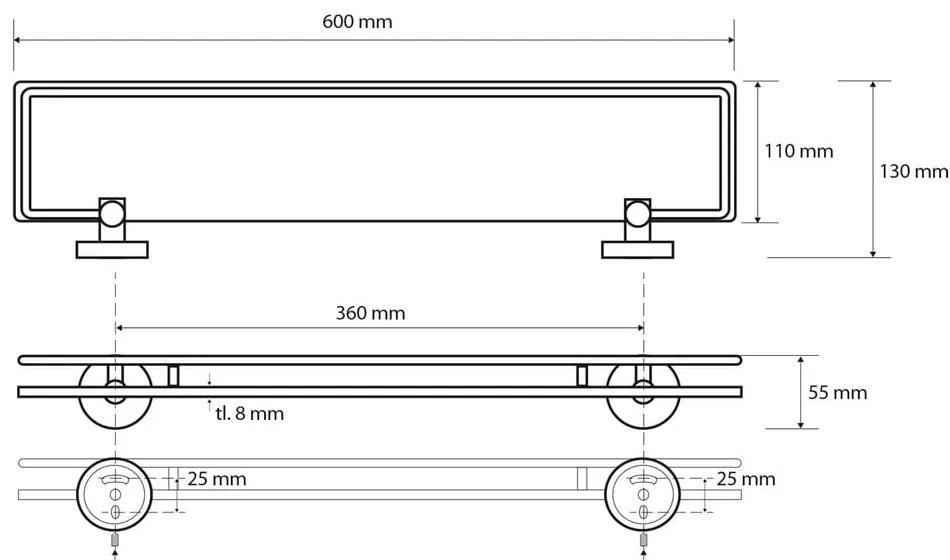 Месингова етажерка за баня в сребристо, широчина 60 cm X-Round - Sapho