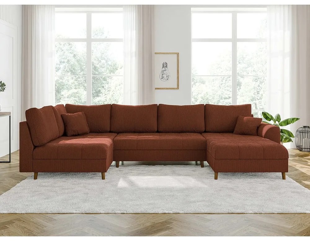 Ъглов диван от рипсено кадифе в тухлен цвят (десен ъгъл) Ariella – Ropez