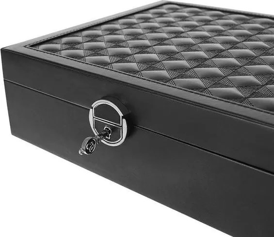 Кутия за бижута и часовници с огледало, отделящи се отделения и ключалка с ключ, екологична кожа, 25,5х25,5х30см