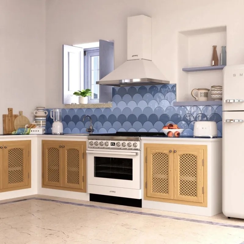 Абсорбатор SMEG Portofino KPF9WH, 275W, А+, 781 м3/ч, 3 скорости, 3 филтъра, Антивъзвръщателен клапан, Инокс, LED, Бял