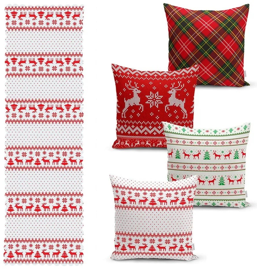 Комплект от 4 коледни калъфки за възглавници и покривка за маса Nordic Knit - Minimalist Cushion Covers