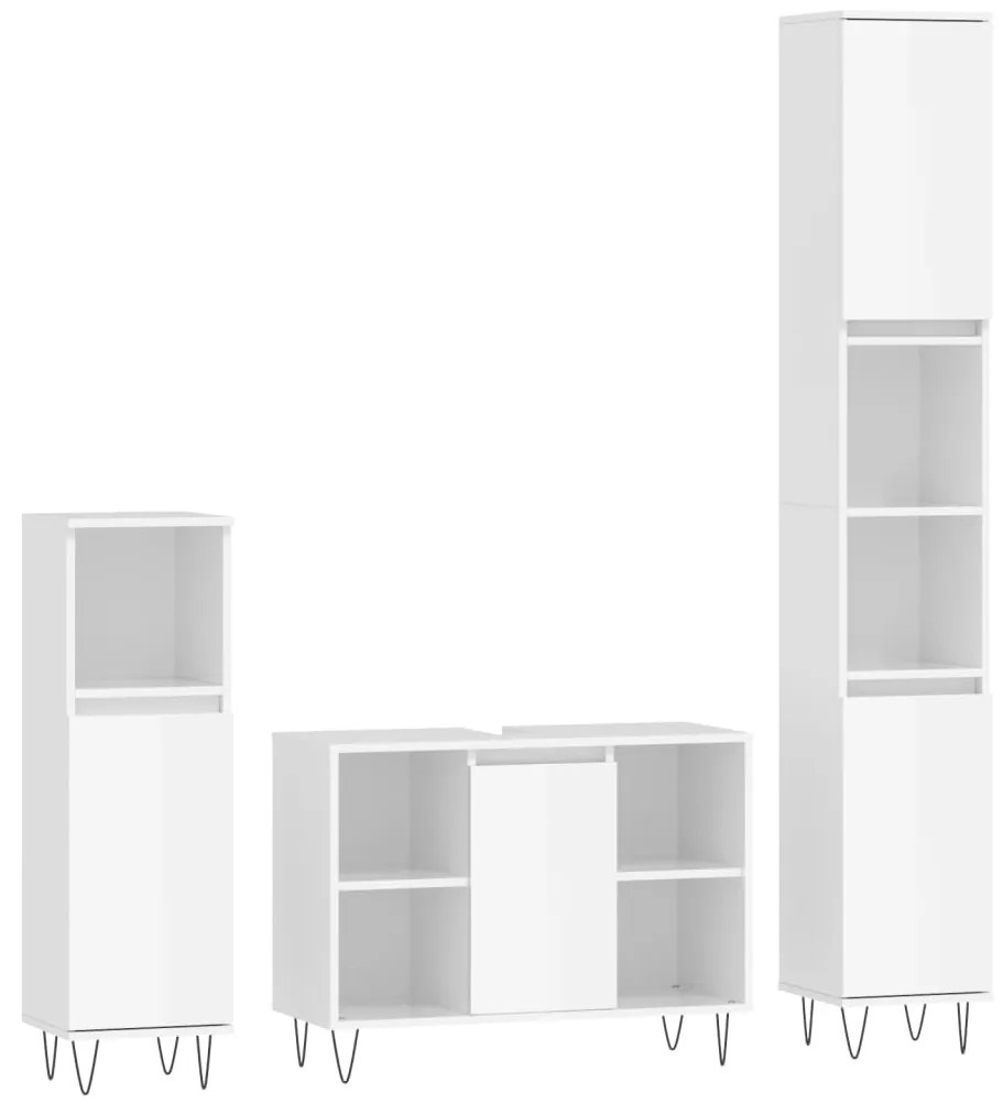 3190301 vidaXL Комплект мебели за баня от 3 части, бял гланц, инженерно дърво