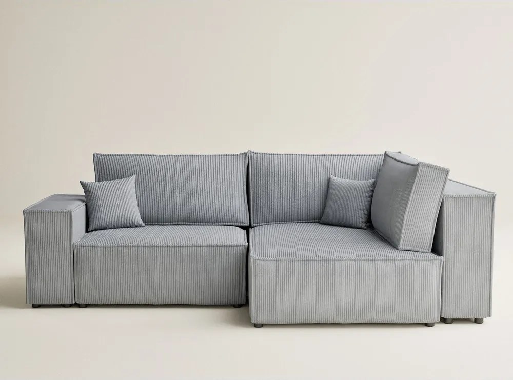 Сив сгъваем/с място за съхранение ъглов диван от рипсено кадифе (десен ъгъл/L форма) Tonga – Maison de Rêve