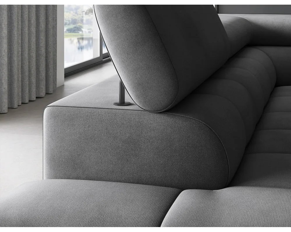 Тъмносив кадифен разтегателен ъглов диван с място за съхранение (ляв ъгъл L форма) Ferucce – ELTAP