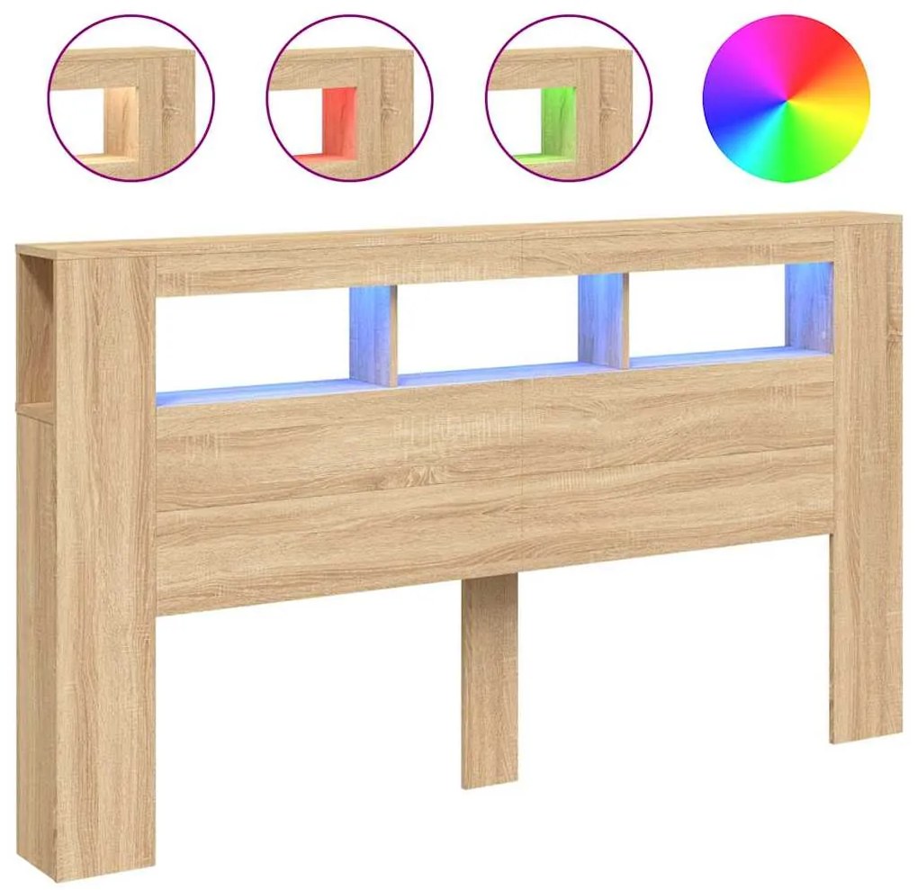 837360 vidaXL LED горна табла, дъб сонома, 180x18,5x103,5 см, инженерно дърво