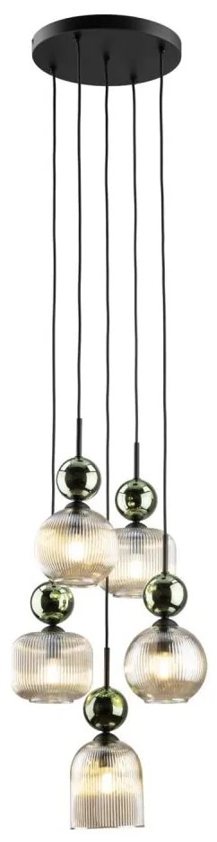 Полилей на кабел SOPHIA 5xE14/10W/230V черен/зелен/опушено бежово
