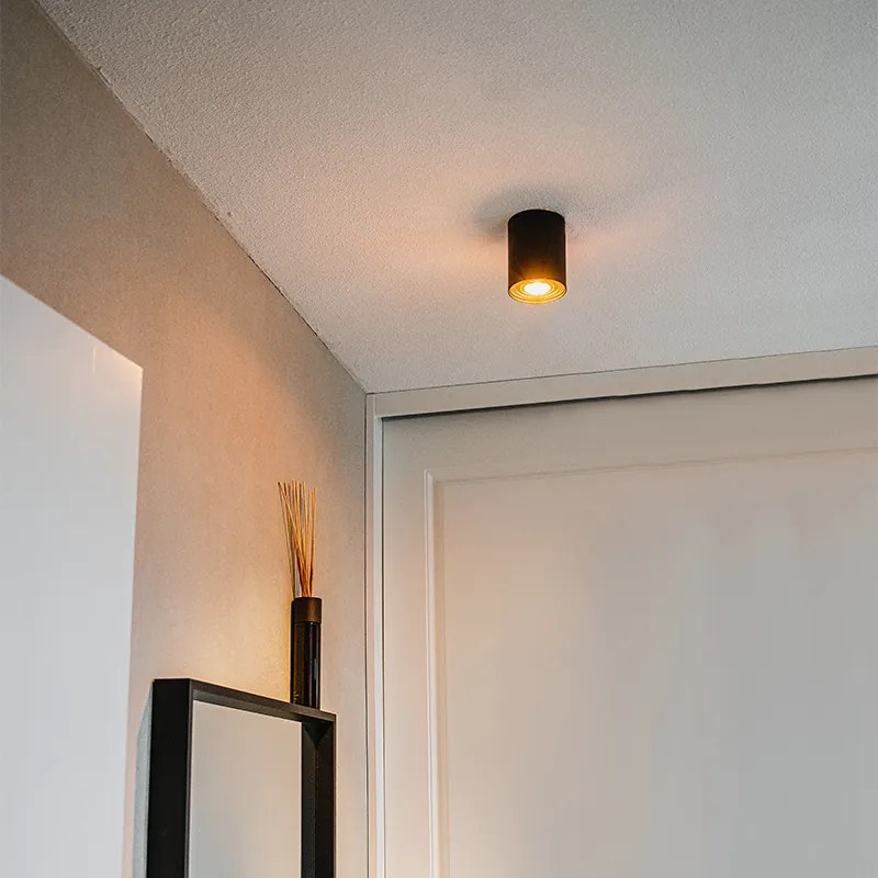 Таванен прожектор черен със злато въртящ се и наклонен - Rondoo up