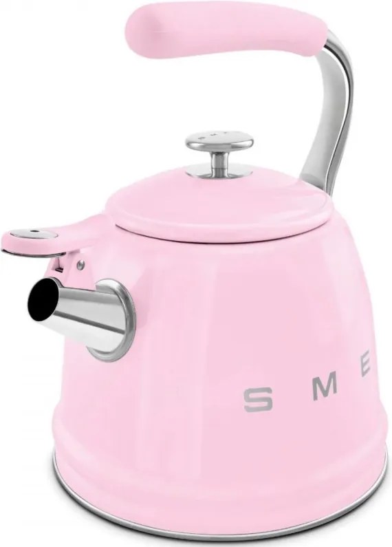 Свирещ чайник Smeg WKF01PK, 2.3 л, Индукция, Ненагряваща се дръжка, Стомана, Розов