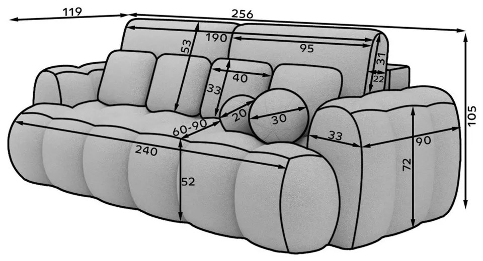Бежов разтегателен диван от рипсено кадифе 256 cm Cotonn – ELTAP
