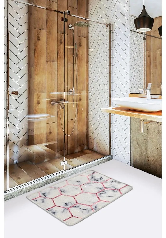 Бяла/сива постелка за баня 60x40 cm Honeycomb - Foutastic