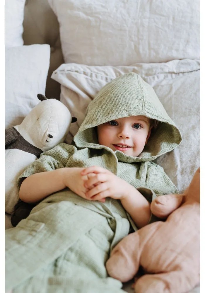 Детски зелен ленен халат Nature, размер 122 - 128 - Linen Tales