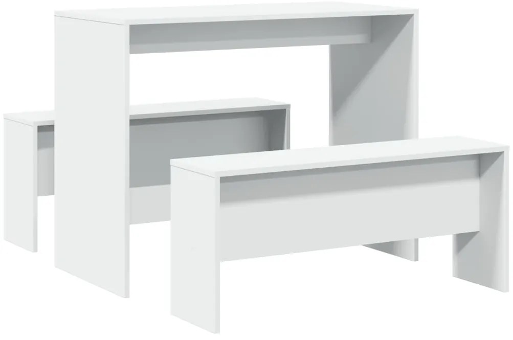 855530 vidaXL Комплект трапезна маса и пейки, 3 части, бял, инженерно дърво