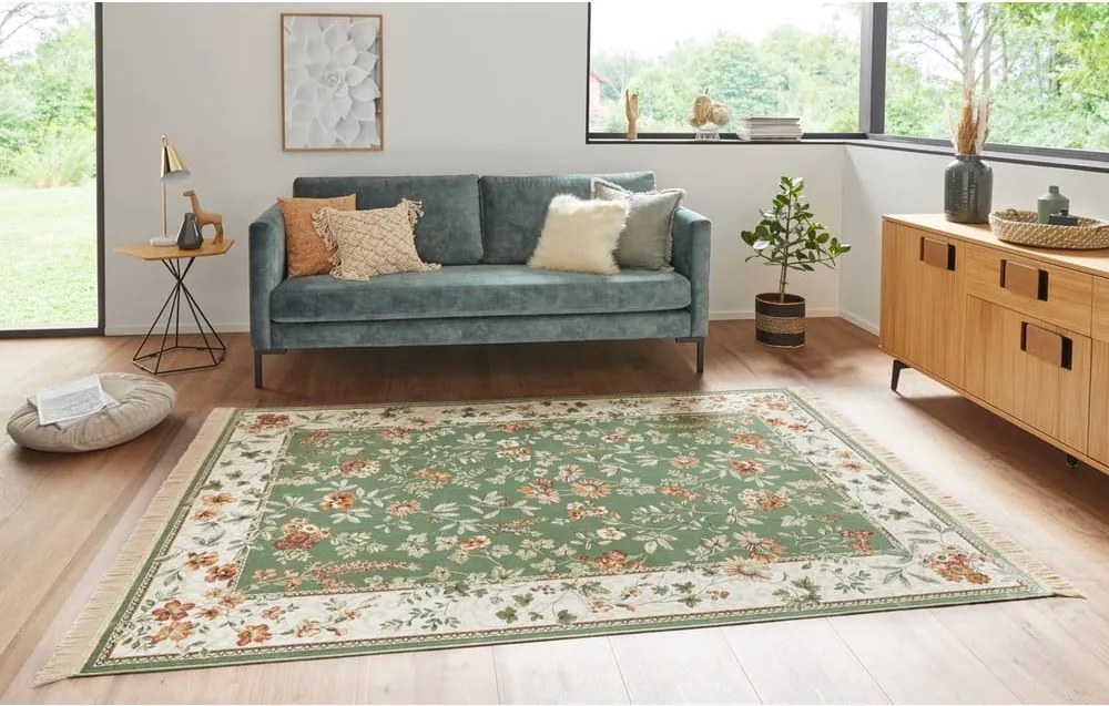 Килим от вискоза в зелено и кремаво 135x195 cm Oriental – Nouristan