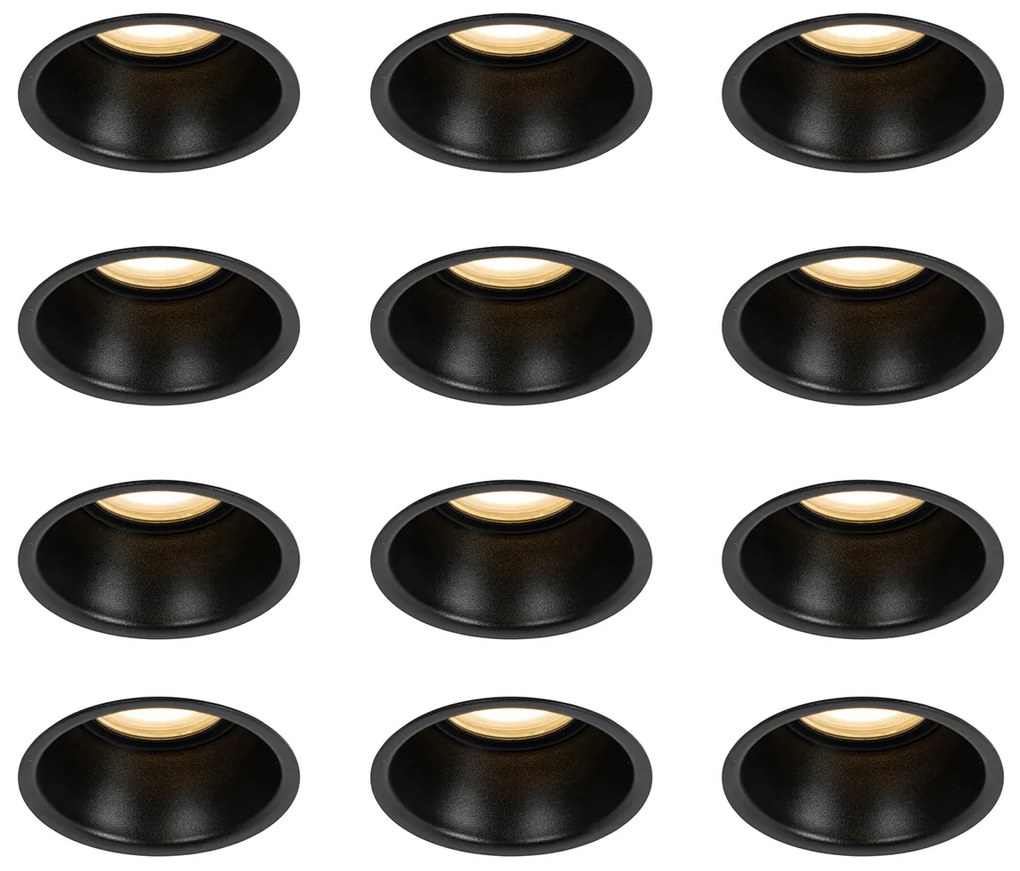 Комплект от 12 черни вградени прожектори GU10 50mm IP44 - Dept