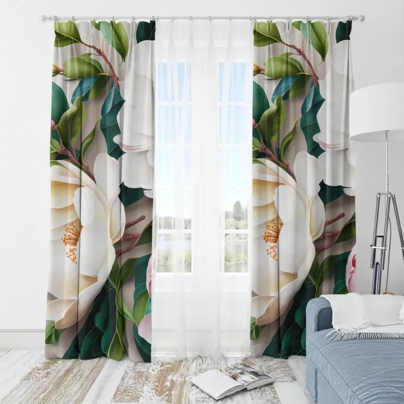 Декоративна завеса с отличителен десен на магнолия Ширина: 160 см | Дължина: 250 см